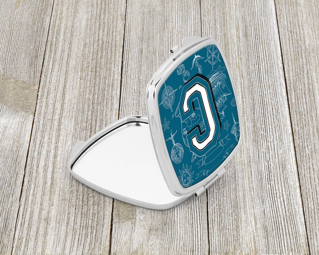 Letter C Sea Doodles Initial Alphabet Compact Mirror Decorative Travel Makeup Mirror for Women Girls Gifts Pocket Makeup Mirror Folding Handheld
