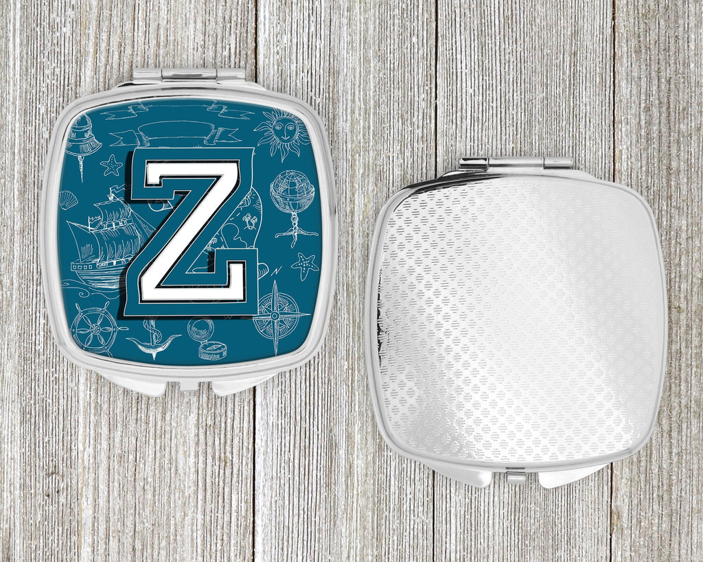 Letter Z Sea Doodles Initial Alphabet Compact Mirror Decorative Travel Makeup Mirror for Women Girls Gifts Pocket Makeup Mirror Folding Handheld