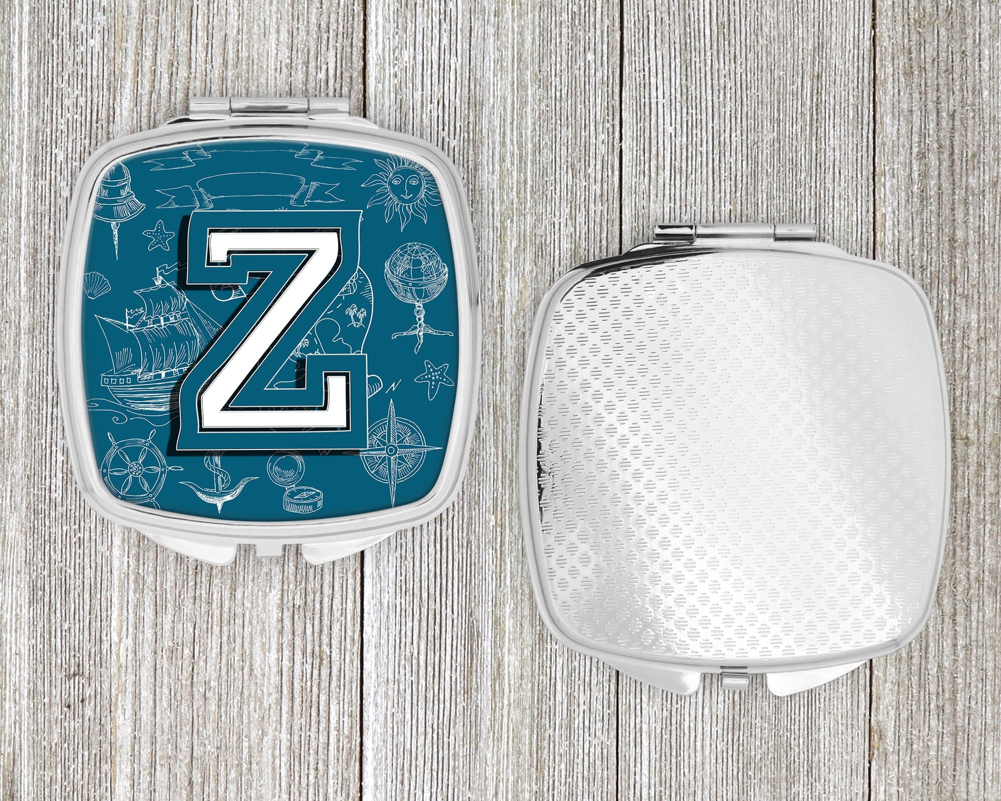 Letter Z Sea Doodles Initial Alphabet Compact Mirror Decorative Travel Makeup Mirror for Women Girls Gifts Pocket Makeup Mirror Folding Handheld