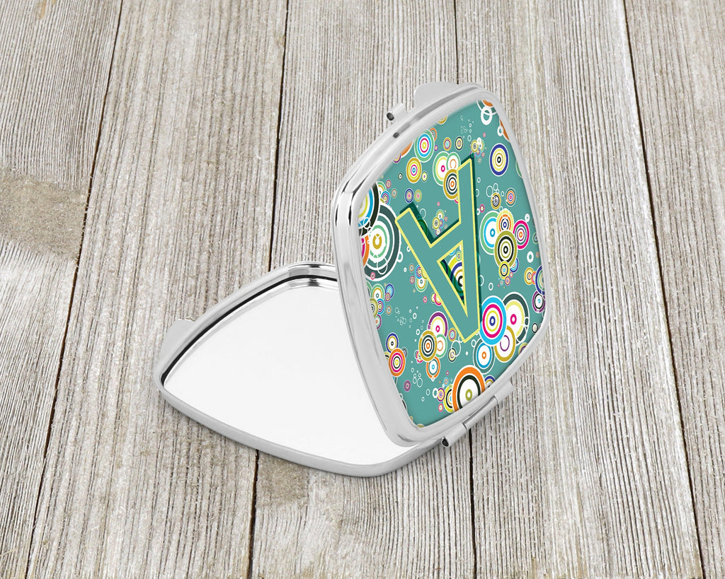 Letter A Circle Circle Teal Initial Alphabet Compact Mirror Decorative Travel Makeup Mirror for Women Girls Gifts Pocket Makeup Mirror Folding Handheld