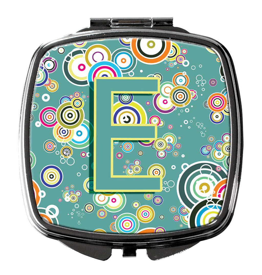 Letter E Circle Circle Teal Initial Alphabet Compact Mirror Decorative Travel Makeup Mirror for Women Girls Gifts Pocket Makeup Mirror Folding Handheld