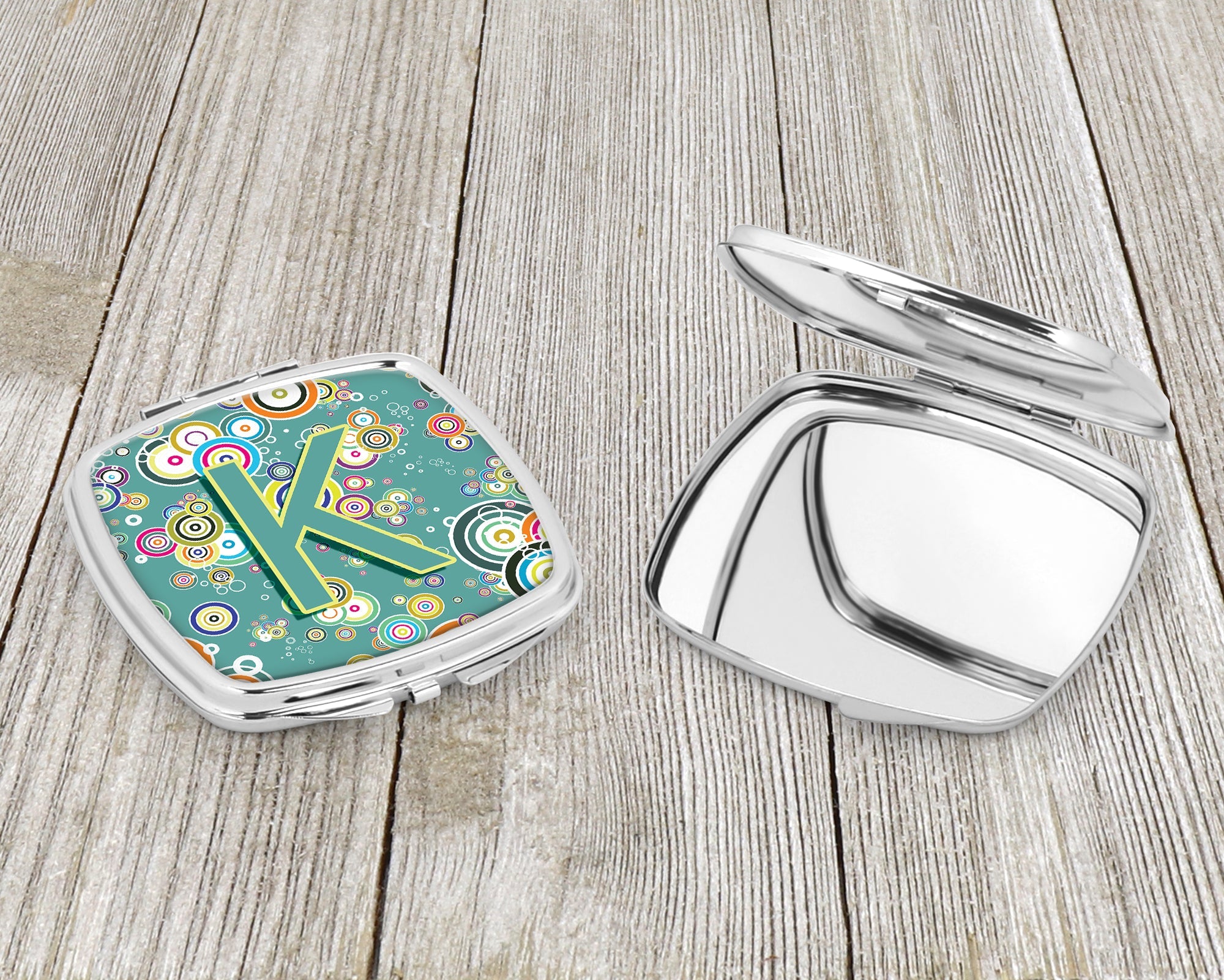 Letter K Circle Circle Teal Initial Alphabet Compact Mirror Decorative Travel Makeup Mirror for Women Girls Gifts Pocket Makeup Mirror Folding Handheld