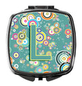 Letter L Circle Circle Teal Initial Alphabet Compact Mirror Decorative Travel Makeup Mirror for Women Girls Gifts Pocket Makeup Mirror Folding Handheld