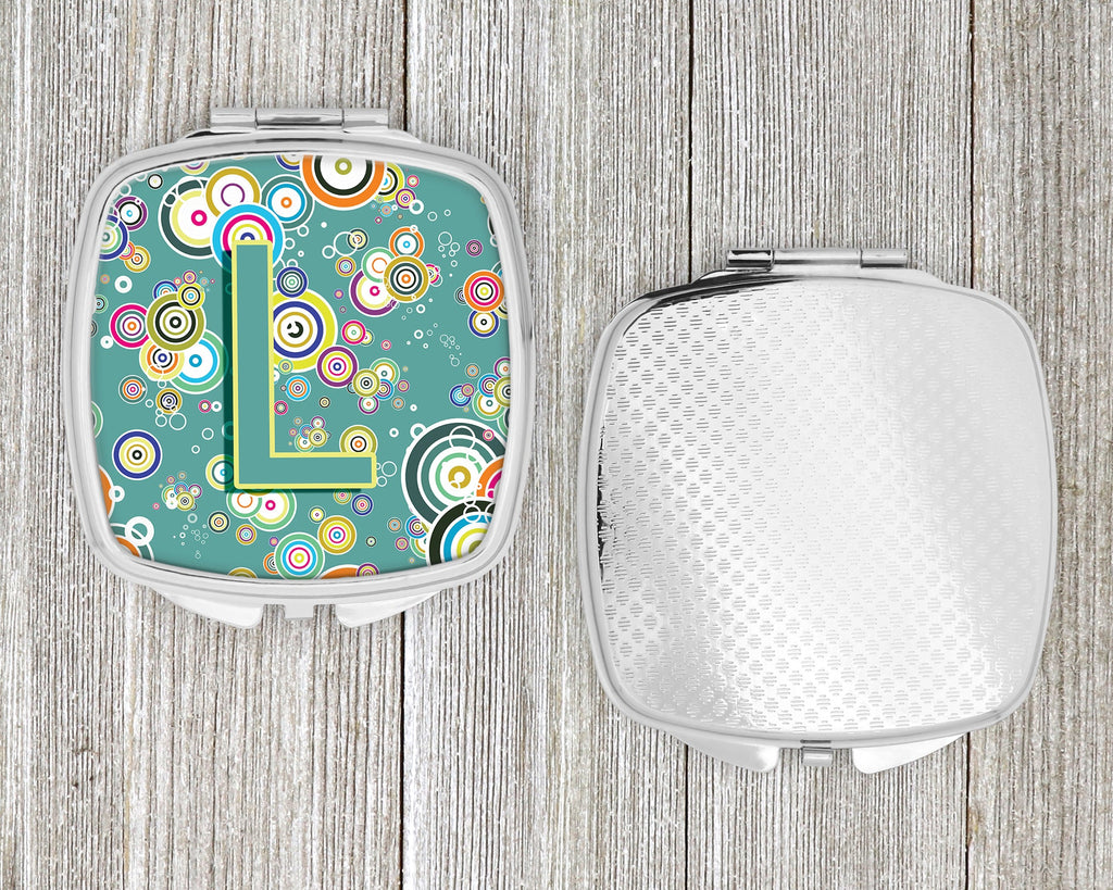 Letter L Circle Circle Teal Initial Alphabet Compact Mirror Decorative Travel Makeup Mirror for Women Girls Gifts Pocket Makeup Mirror Folding Handheld
