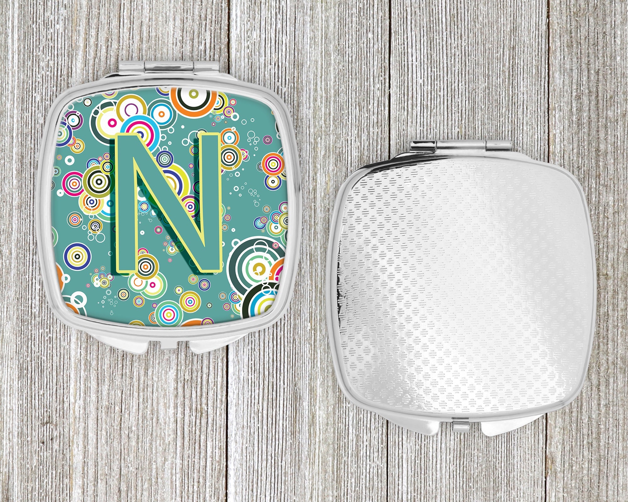 Letter N Circle Circle Teal Initial Alphabet Compact Mirror Decorative Travel Makeup Mirror for Women Girls Gifts Pocket Makeup Mirror Folding Handheld