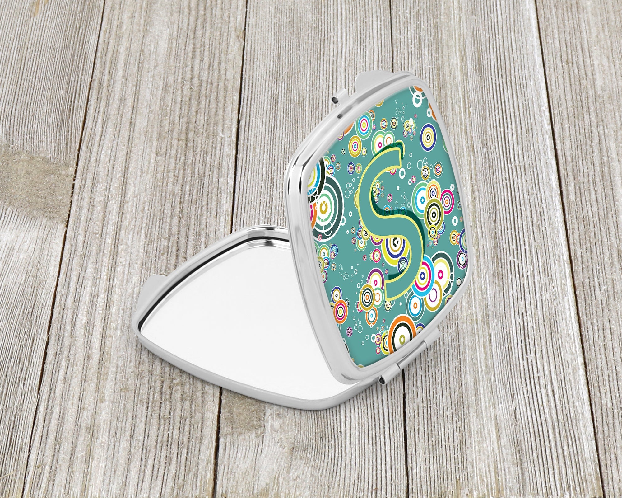 Letter S Circle Circle Teal Initial Alphabet Compact Mirror Decorative Travel Makeup Mirror for Women Girls Gifts Pocket Makeup Mirror Folding Handheld