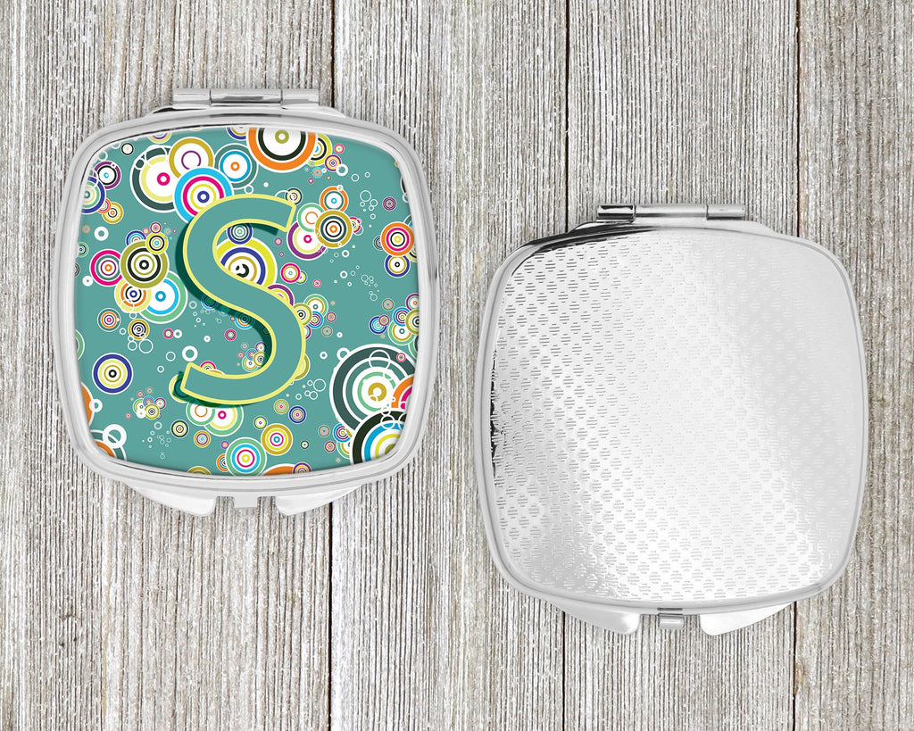 Letter S Circle Circle Teal Initial Alphabet Compact Mirror Decorative Travel Makeup Mirror for Women Girls Gifts Pocket Makeup Mirror Folding Handheld