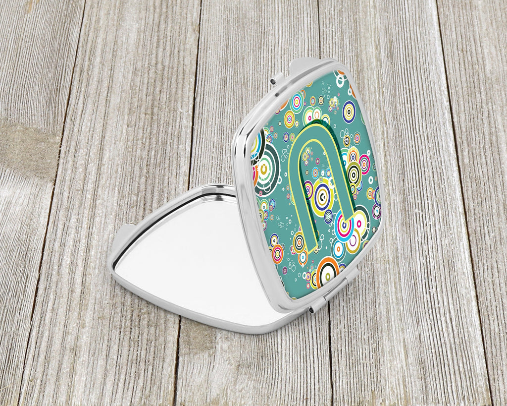 Letter U Circle Circle Teal Initial Alphabet Compact Mirror Decorative Travel Makeup Mirror for Women Girls Gifts Pocket Makeup Mirror Folding Handheld