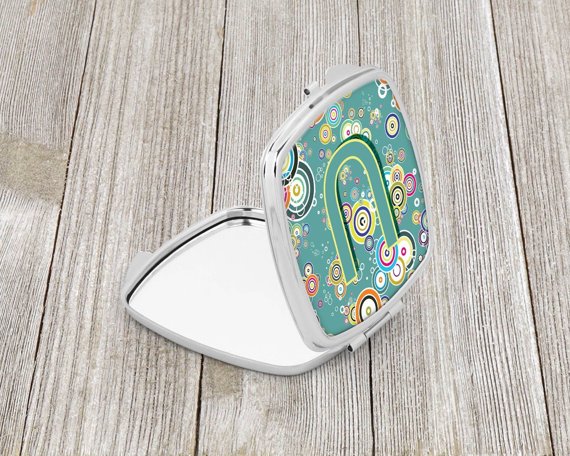 Letter U Circle Circle Teal Initial Alphabet Compact Mirror Decorative Travel Makeup Mirror for Women Girls Gifts Pocket Makeup Mirror Folding Handheld