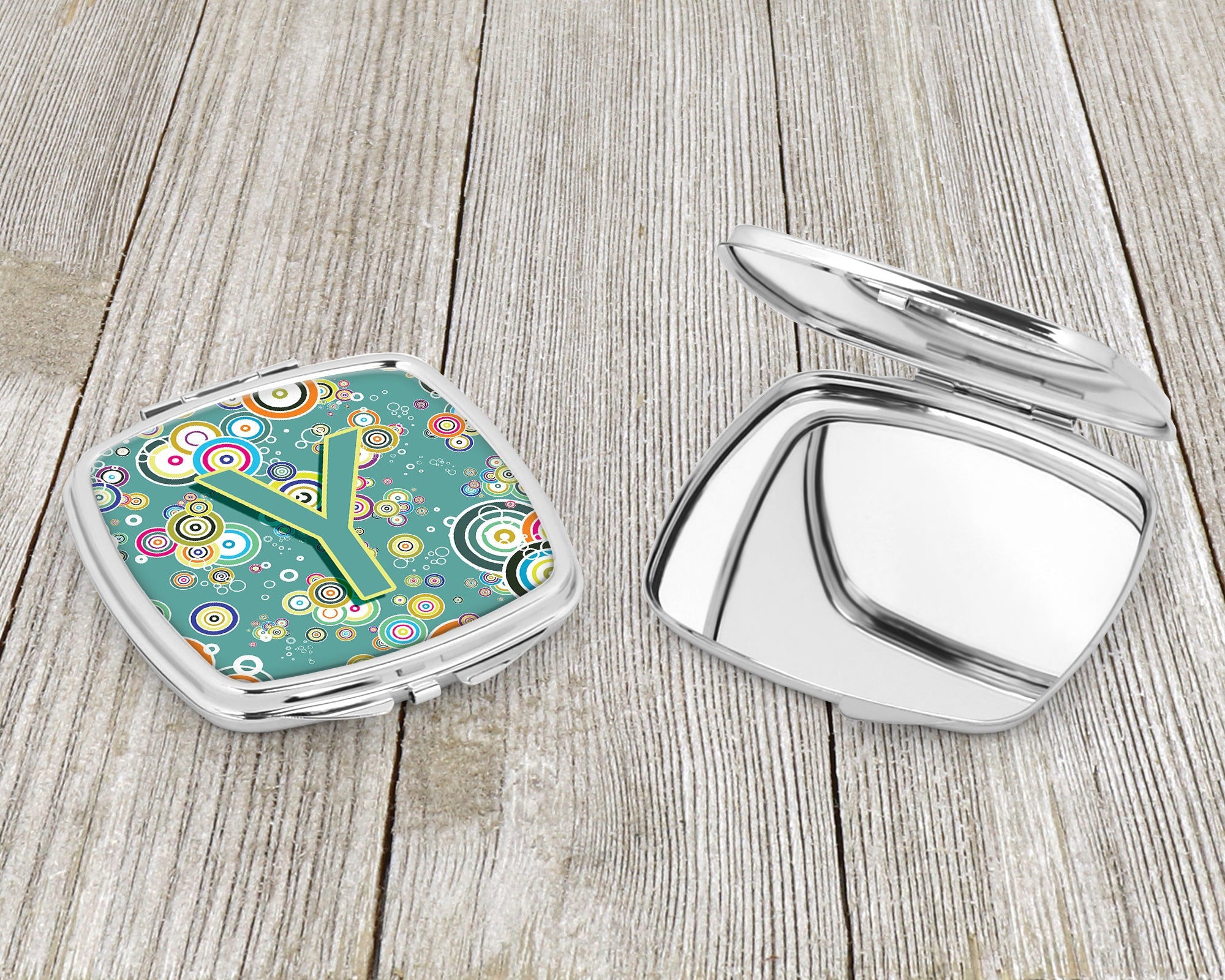 Letter Y Circle Circle Teal Initial Alphabet Compact Mirror Decorative Travel Makeup Mirror for Women Girls Gifts Pocket Makeup Mirror Folding Handheld