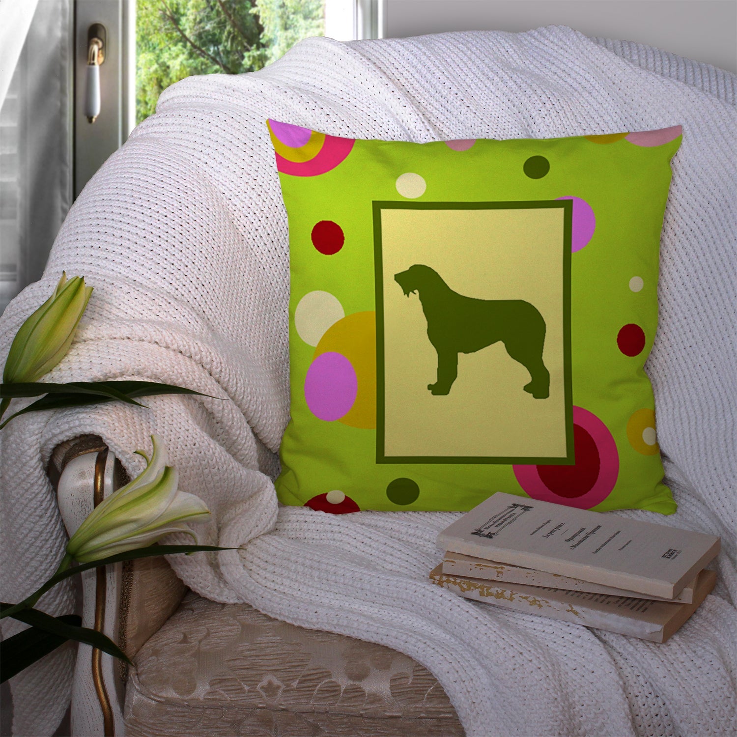 Irish Wolfhound Decorative Throw Pillow 14x14 Indoor Outdoor Accent Cushion, Fabric Cover with Insert for Sofa, Bed, Porch & Living Room