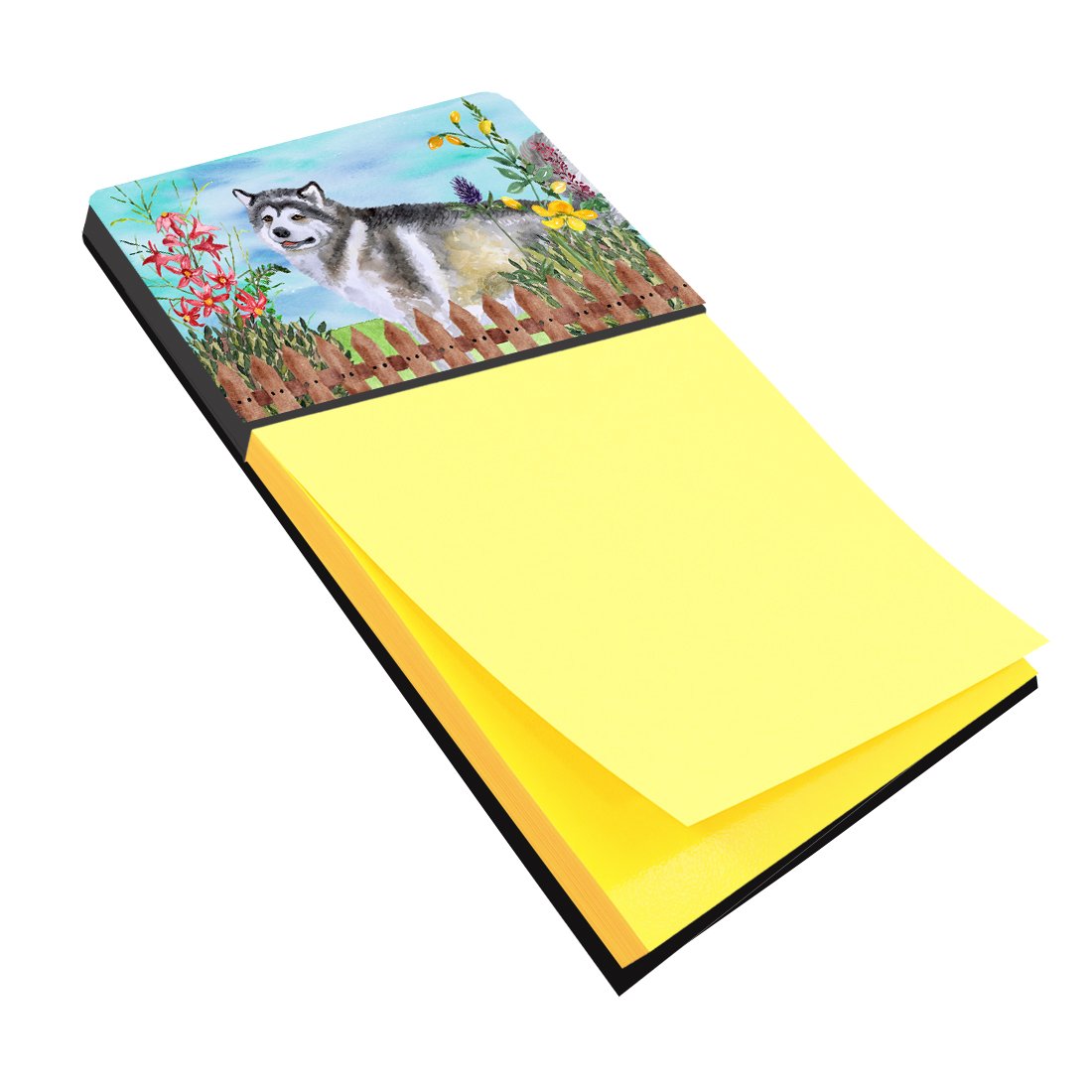 Alaskan Malamute Spring Watercolor Sticky Note Holder Refillable Dispenser Desk Accessory 3x3 Pad Gift