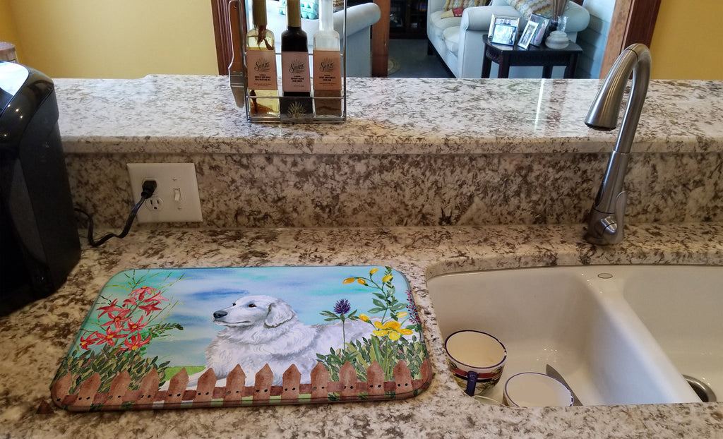 Maremma Sheepdog Spring Dish Drying Mat Absorbent Dish Drying Mat Pad for Kitchen Counter Dish Drainer Mat for Countertop, 14 x 21", Multicolor