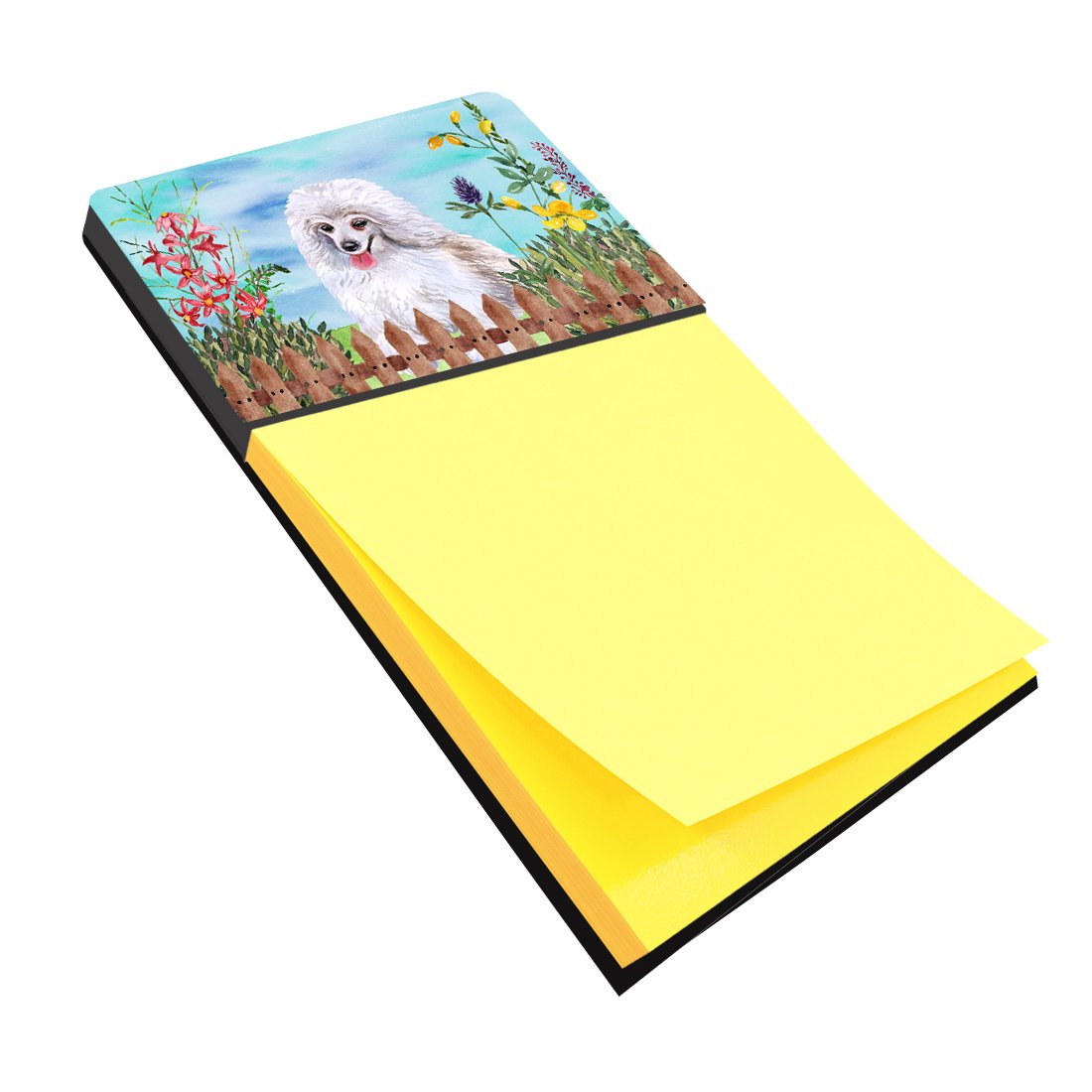 Medium White Poodle Spring Watercolor Sticky Note Holder Refillable Dispenser Desk Accessory 3x3 Pad Gift