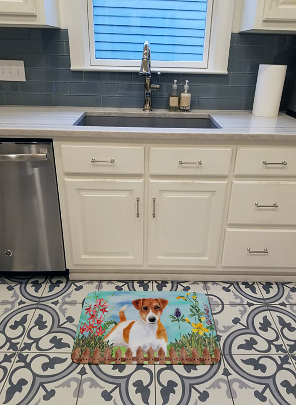 Jack Russell Terrier Spring Memory Foam Kitchen Mat Machine Washable Anti-Fatigue Cushion Comfort Bath or Kitchen Rug