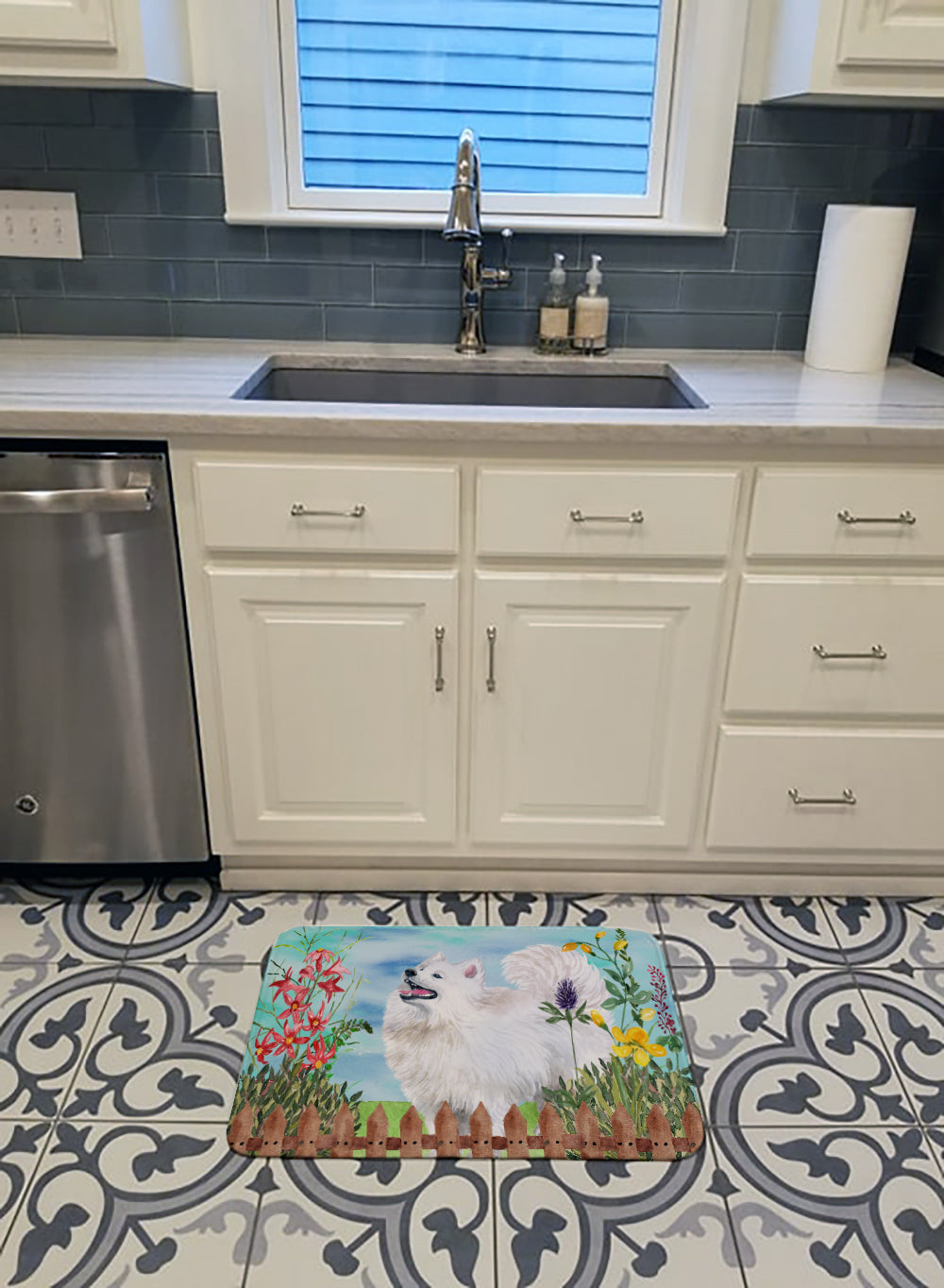 Samoyed Spring Memory Foam Kitchen Mat Machine Washable Anti-Fatigue Cushion Comfort Bath or Kitchen Rug