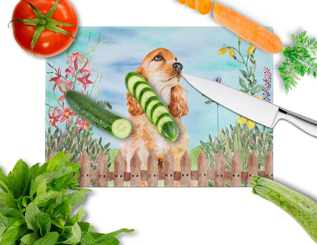 Cocker Spaniel Spring Cutting Board Tempered Glass Kitchen Cutting Surface, Heat Resistant Chopping, Non-Slip Feet, Food Prep & Serving