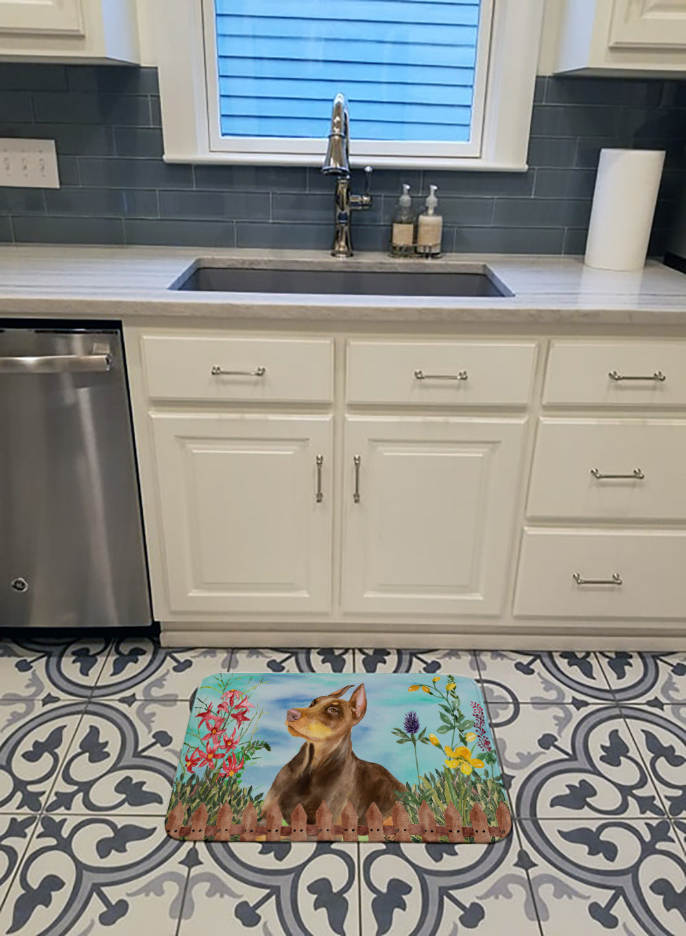 Doberman Pinscher Spring Memory Foam Kitchen Mat Machine Washable Anti-Fatigue Cushion Comfort Bath or Kitchen Rug