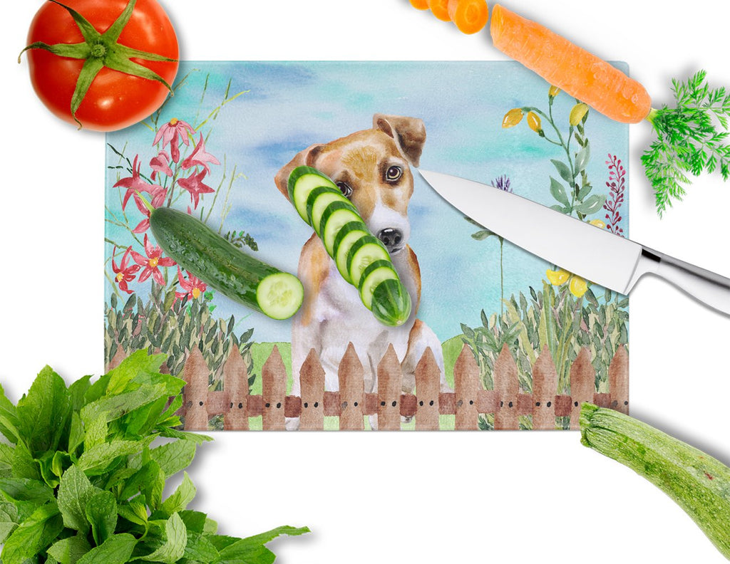 Jack Russell Terrier #2 Spring Cutting Board Tempered Glass Kitchen Cutting Surface, Heat Resistant Chopping, Non-Slip Feet, Food Prep & Serving