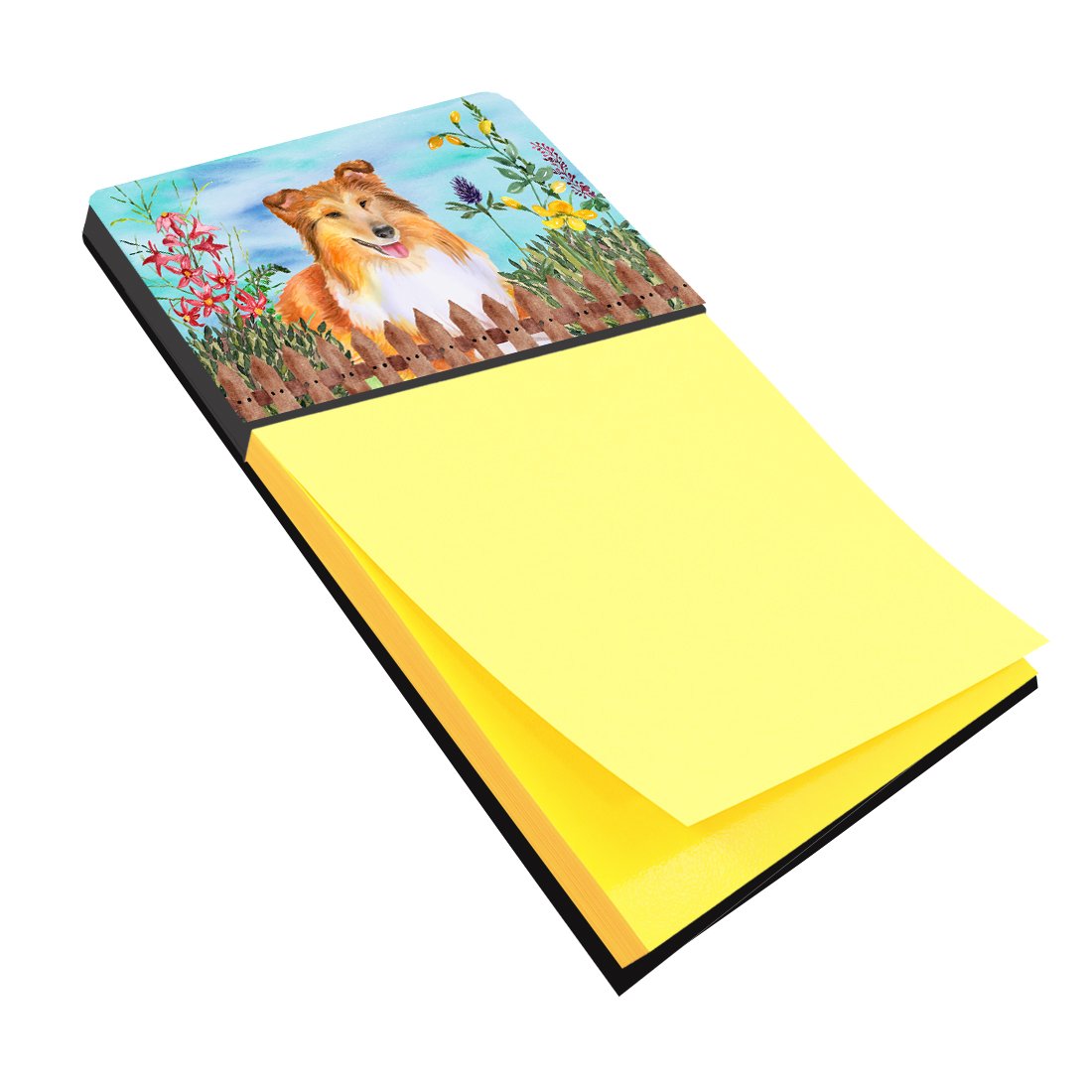 Sheltie Spring Watercolor Sticky Note Holder Refillable Dispenser Desk Accessory 3x3 Pad Gift