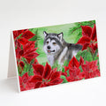 Alaskan Malamute Poinsettas Greeting Cards Pack of 8 Blank Cards with Envelopes Whimsical A7 Size 5x7