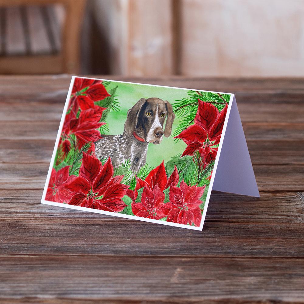German Shorthaired Pointer Poinsettas Greeting Cards Pack of 8 Blank Cards with Envelopes Whimsical A7 Size 5x7