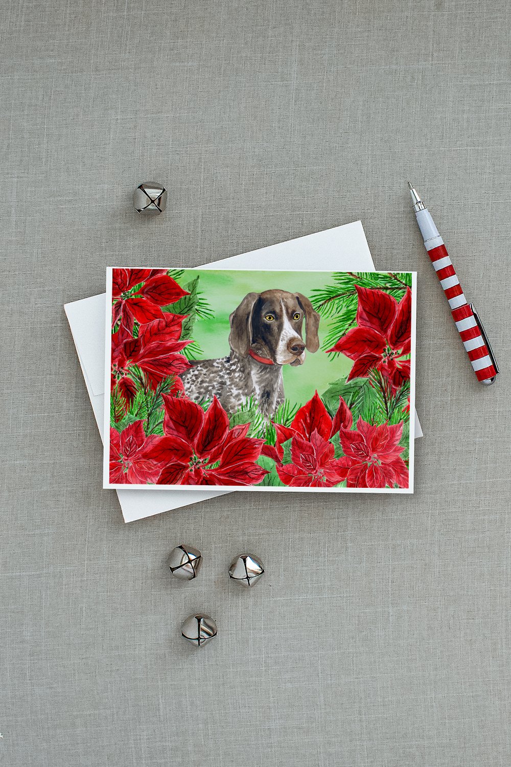 German Shorthaired Pointer Poinsettas Greeting Cards Pack of 8 Blank Cards with Envelopes Whimsical A7 Size 5x7
