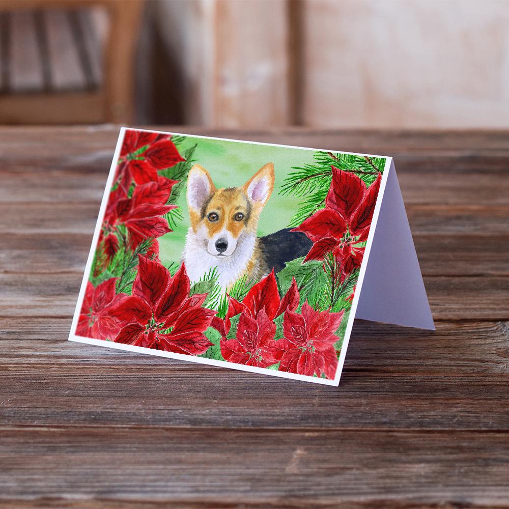 Pembroke Corgi Poinsettas Greeting Cards Pack of 8 Blank Cards with Envelopes Whimsical A7 Size 5x7