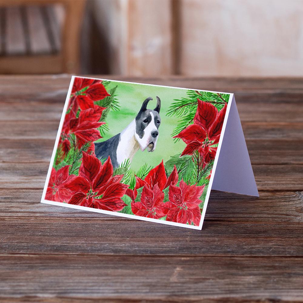 Harlequin Great Dane Poinsettas Greeting Cards Pack of 8 Blank Cards with Envelopes Whimsical A7 Size 5x7