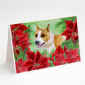 American Staffordshire Poinsettas Greeting Cards Pack of 8 Blank Cards with Envelopes Whimsical A7 Size 5x7
