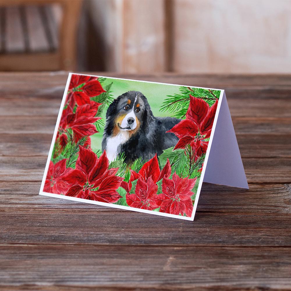 Bernese Mountain Dog Poinsettas Greeting Cards Pack of 8 Blank Cards with Envelopes Whimsical A7 Size 5x7