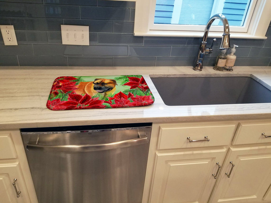 Boerboel Mastiff Poinsettas Dish Drying Mat Absorbent Dish Drying Mat Pad for Kitchen Counter Dish Drainer Mat for Countertop, 14 x 21", Multicolor