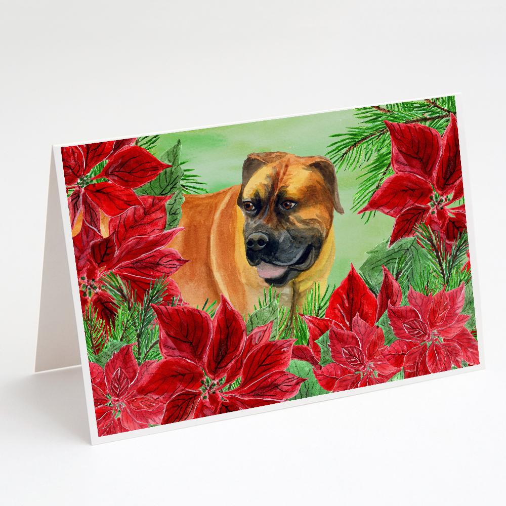Boerboel Mastiff Poinsettas Greeting Cards Pack of 8 Blank Cards with Envelopes Whimsical A7 Size 5x7