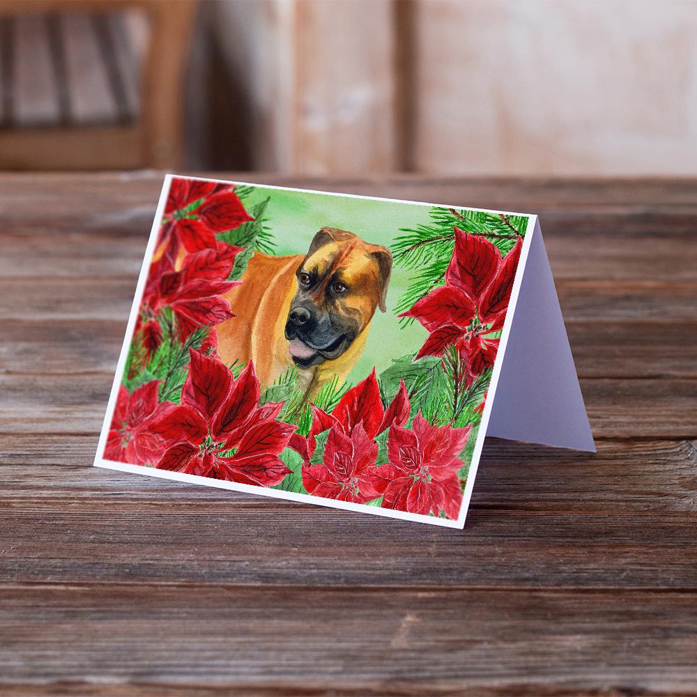 Boerboel Mastiff Poinsettas Greeting Cards Pack of 8 Blank Cards with Envelopes Whimsical A7 Size 5x7