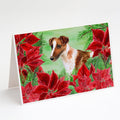 Smooth Fox Terrier Poinsettas Greeting Cards Pack of 8 Blank Cards with Envelopes Whimsical A7 Size 5x7
