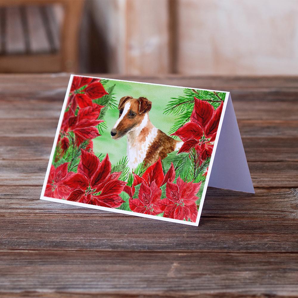 Smooth Fox Terrier Poinsettas Greeting Cards Pack of 8 Blank Cards with Envelopes Whimsical A7 Size 5x7
