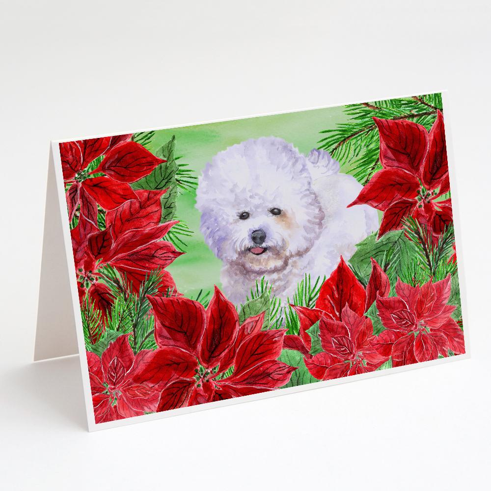 Bichon Frise Poinsettas Greeting Cards Pack of 8 Blank Cards with Envelopes Whimsical A7 Size 5x7