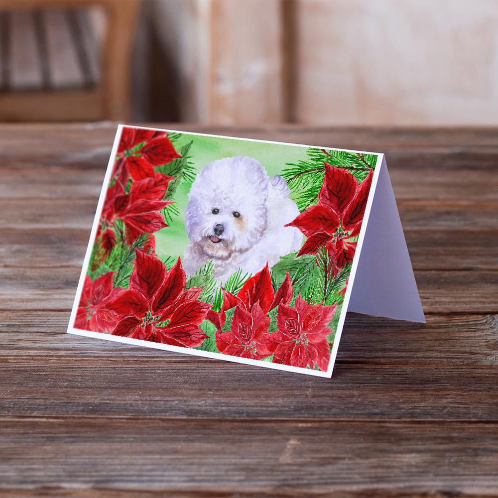 Bichon Frise Poinsettas Greeting Cards Pack of 8 Blank Cards with Envelopes Whimsical A7 Size 5x7