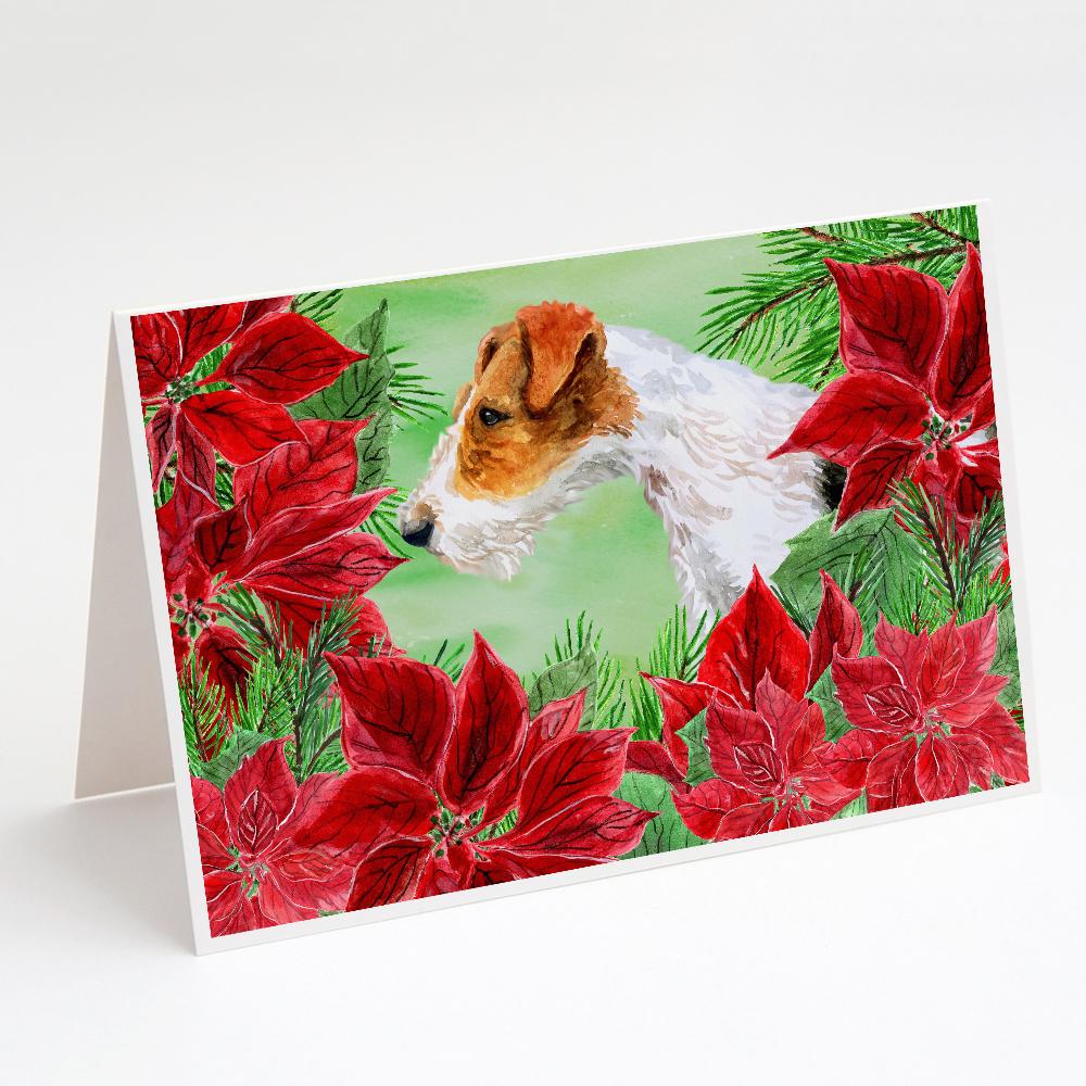 Fox Terrier Poinsettas Greeting Cards Pack of 8 Blank Cards with Envelopes Whimsical A7 Size 5x7