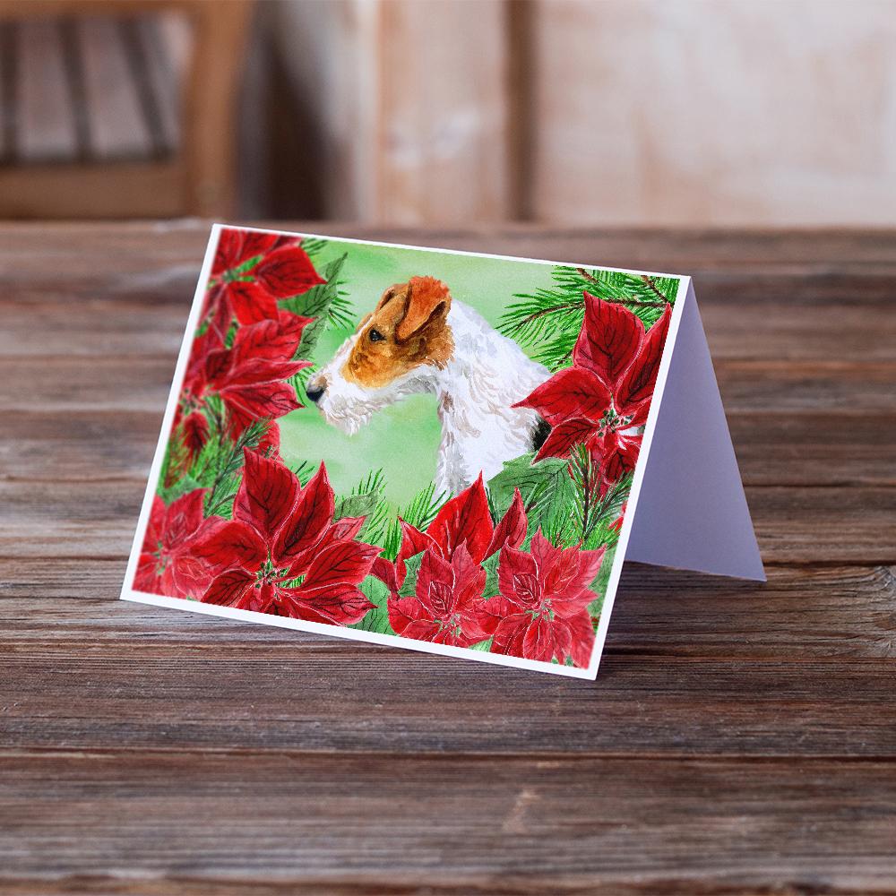 Fox Terrier Poinsettas Greeting Cards Pack of 8 Blank Cards with Envelopes Whimsical A7 Size 5x7