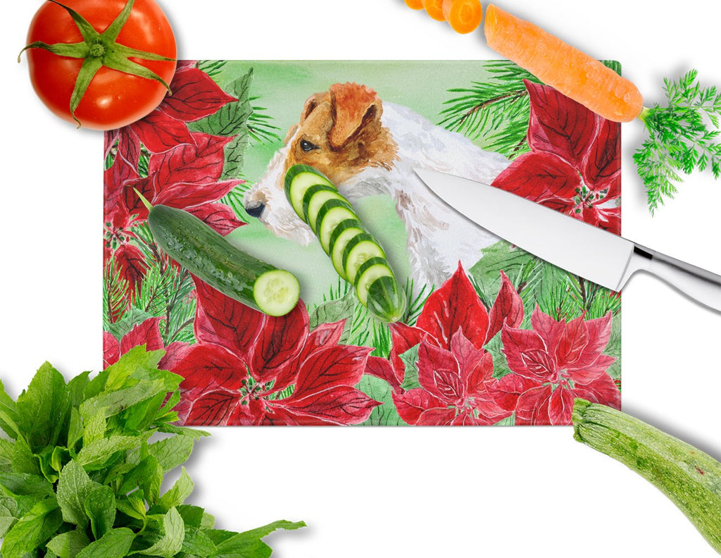 Fox Terrier Poinsettas Cutting Board Tempered Glass Kitchen Cutting Surface, Heat Resistant Chopping, Non-Slip Feet, Food Prep & Serving