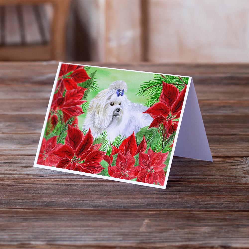 Maltese Poinsettas Greeting Cards Pack of 8 Blank Cards with Envelopes Whimsical A7 Size 5x7