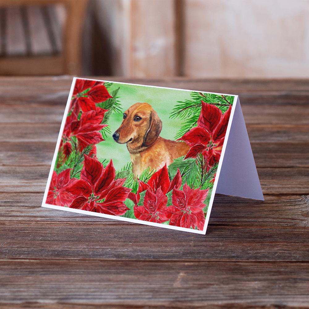 Dachshund Poinsettas Greeting Cards Pack of 8 Blank Cards with Envelopes Whimsical A7 Size 5x7