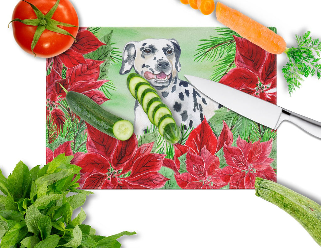 Dalmatian Poinsettas Cutting Board Tempered Glass Kitchen Cutting Surface, Heat Resistant Chopping, Non-Slip Feet, Food Prep & Serving