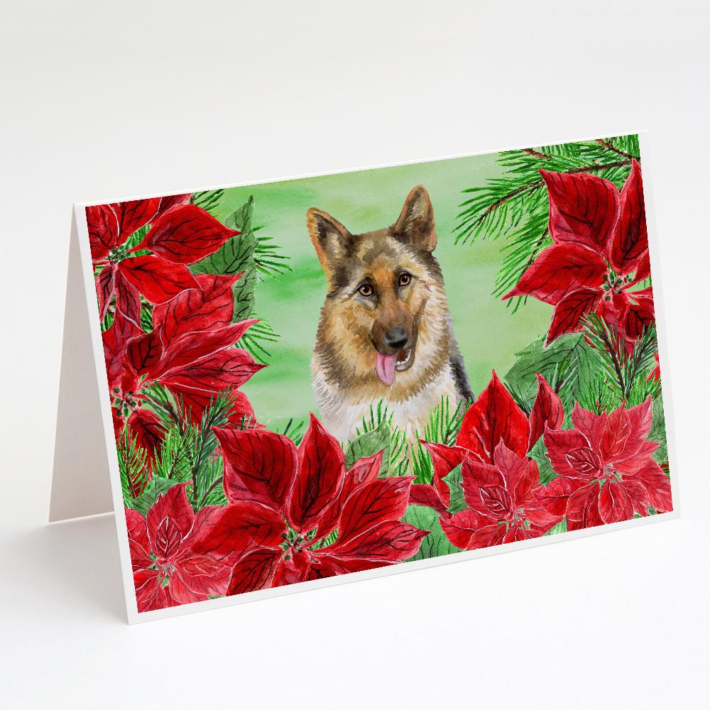 German Shepherd Poinsettas Greeting Cards Pack of 8 Blank Cards with Envelopes Whimsical A7 Size 5x7