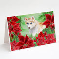 Siberian Husky Poinsettas Greeting Cards Pack of 8 Blank Cards with Envelopes Whimsical A7 Size 5x7