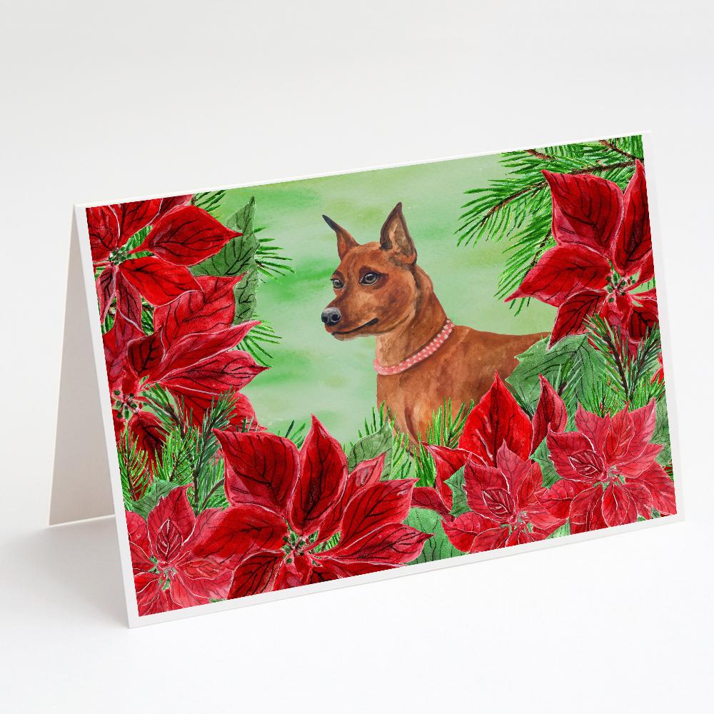 Miniature Pinscher Poinsettas Greeting Cards Pack of 8 Blank Cards with Envelopes Whimsical A7 Size 5x7
