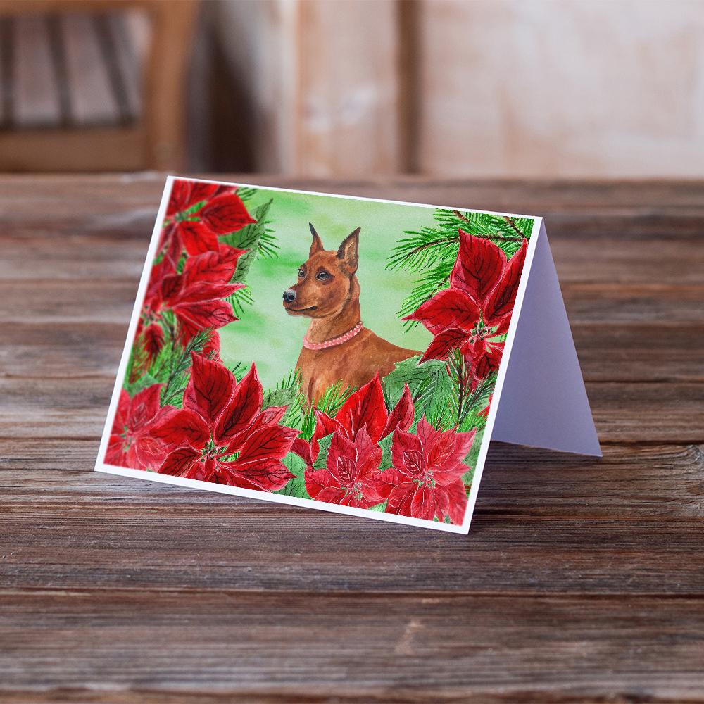 Miniature Pinscher Poinsettas Greeting Cards Pack of 8 Blank Cards with Envelopes Whimsical A7 Size 5x7