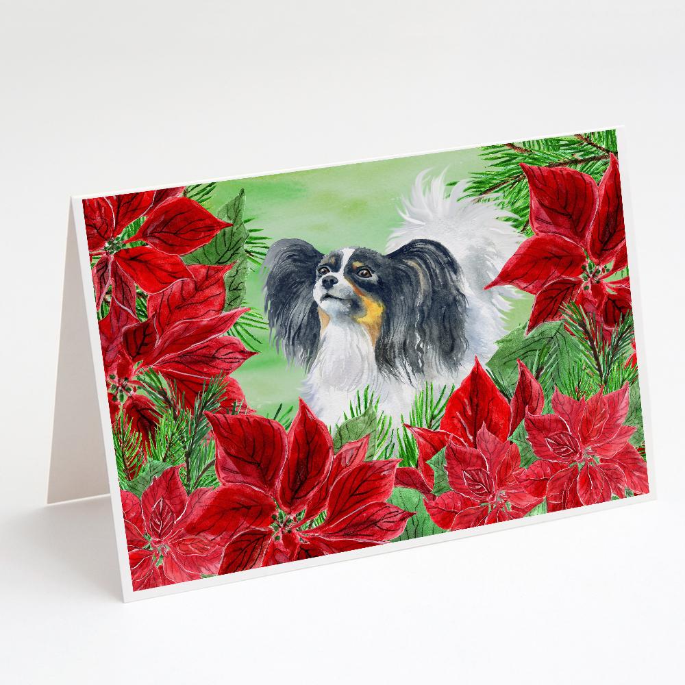 Papillon Poinsettas Greeting Cards Pack of 8 Blank Cards with Envelopes Whimsical A7 Size 5x7