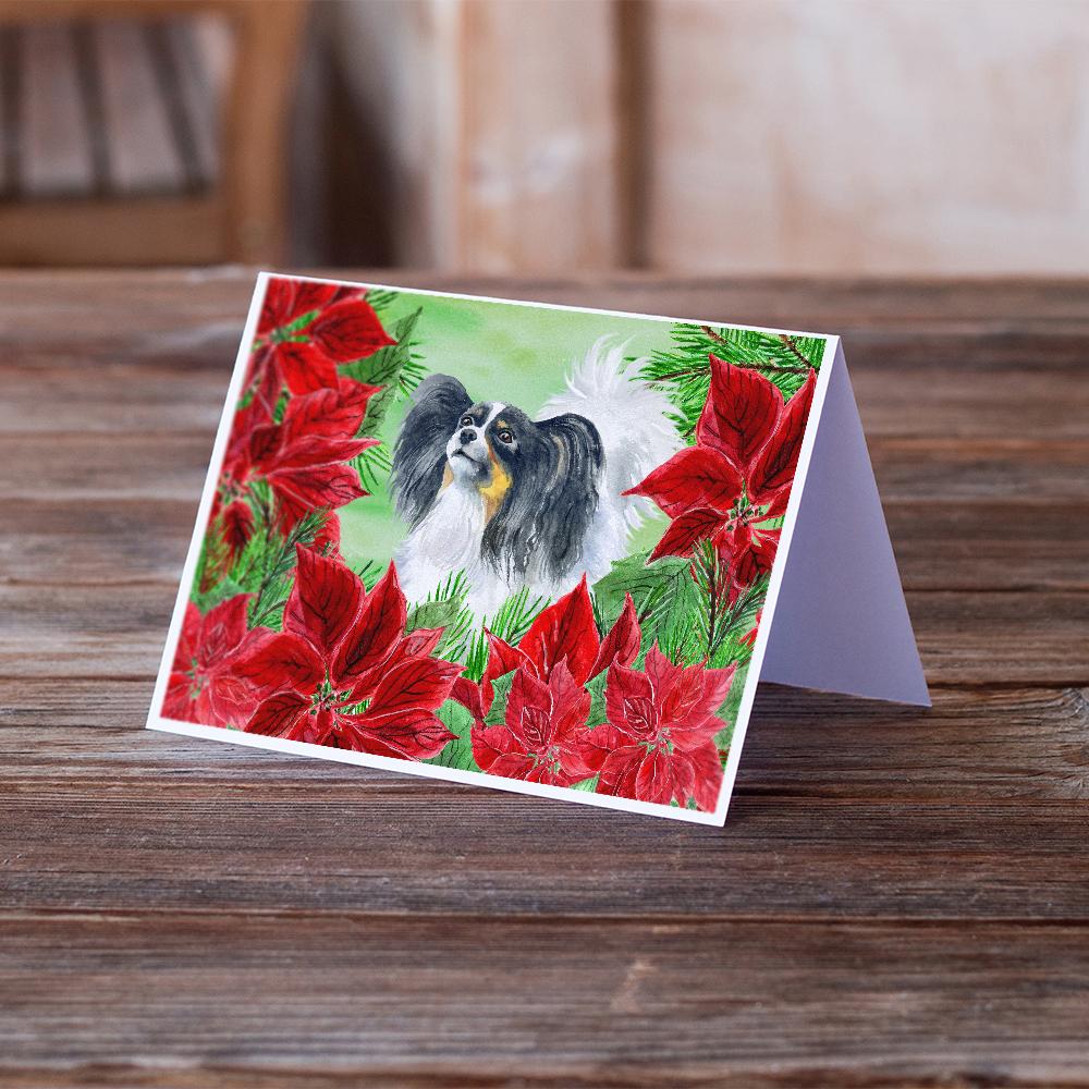 Papillon Poinsettas Greeting Cards Pack of 8 Blank Cards with Envelopes Whimsical A7 Size 5x7
